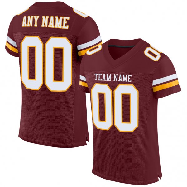 Kid's Custom Burgundy White-Gold Mesh Authentic Football Jersey