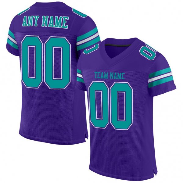 Men's Custom Purple Aqua-White Mesh Authentic Football Jersey