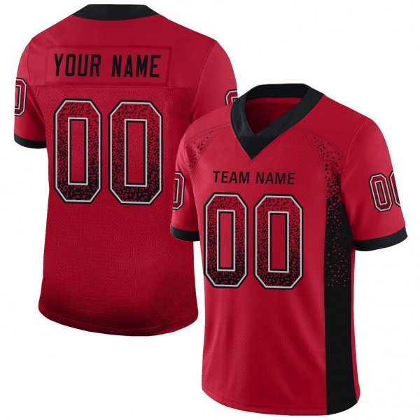 Women's Custom Red Black-Gray Mesh Drift Fashion Football Jersey