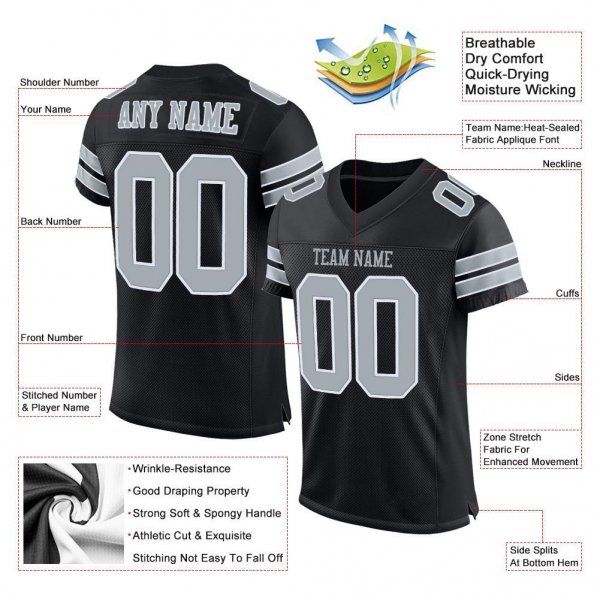 Women's Custom Black Silver-White Mesh Authentic Football Jersey