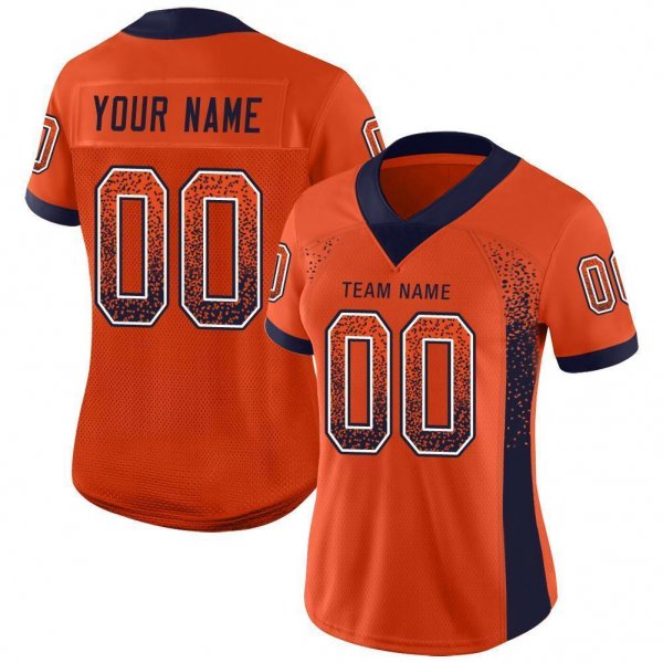 Youth Custom Orange Navy-White Mesh Drift Fashion Football Jersey