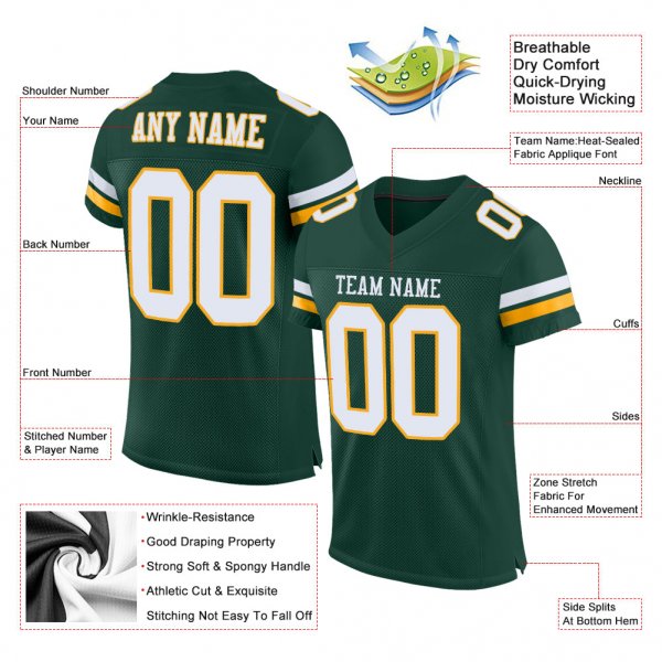 Kid's Custom Green White-Gold Mesh Authentic Football Jersey