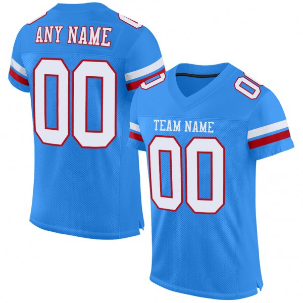 Men's Custom Powder Blue White-Red Mesh Authentic Football Jersey