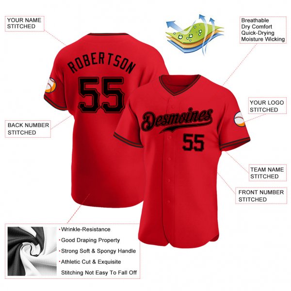 Women's Custom Red Black Authentic Baseball Jersey