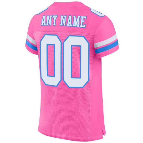 Men's Custom Pink White-Powder Blue Mesh Authentic Football Jersey