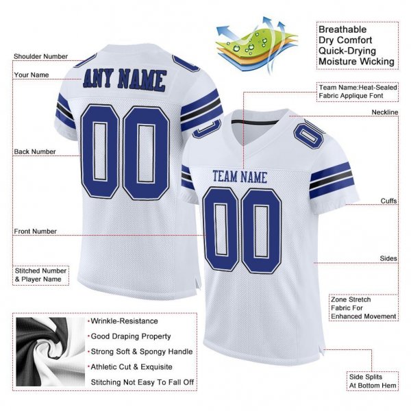 Kid's Custom White Royal-Black Mesh Authentic Football Jersey