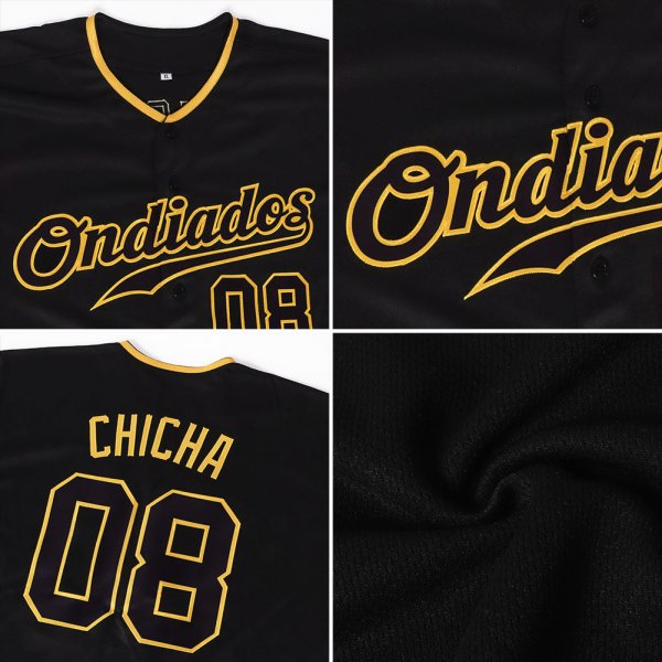 Men's Custom Black Black-Gold Authentic Baseball Jersey