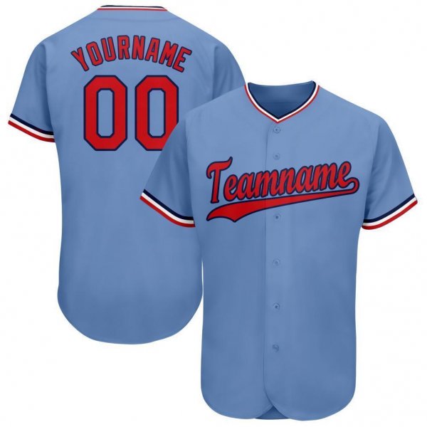 Women's Custom Light Blue Red-Navy Baseball Jersey