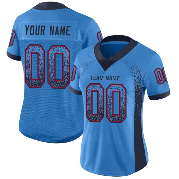 Women's Custom Powder Blue Navy-Red Mesh Drift Fashion Football Jersey