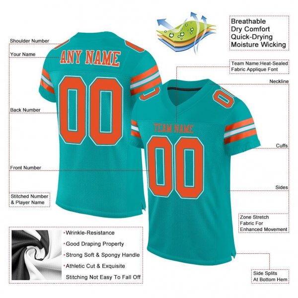 Preschool Custom Aqua Orange-White Mesh Authentic Football Jersey