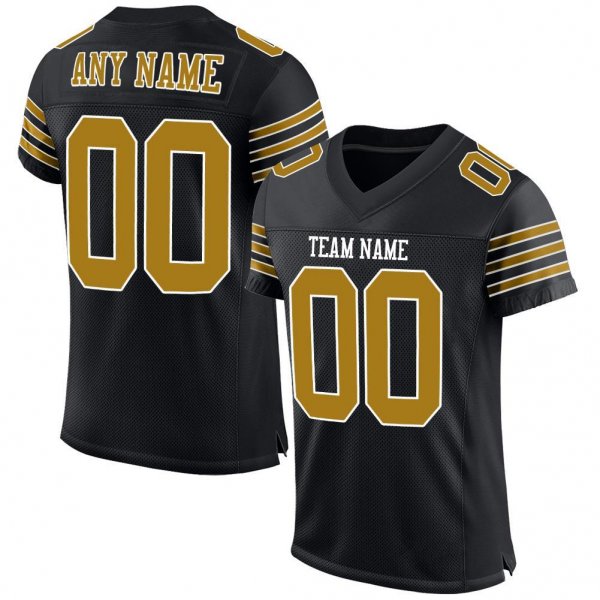 Men's Custom Black Old Gold-White Mesh Authentic Football Jersey