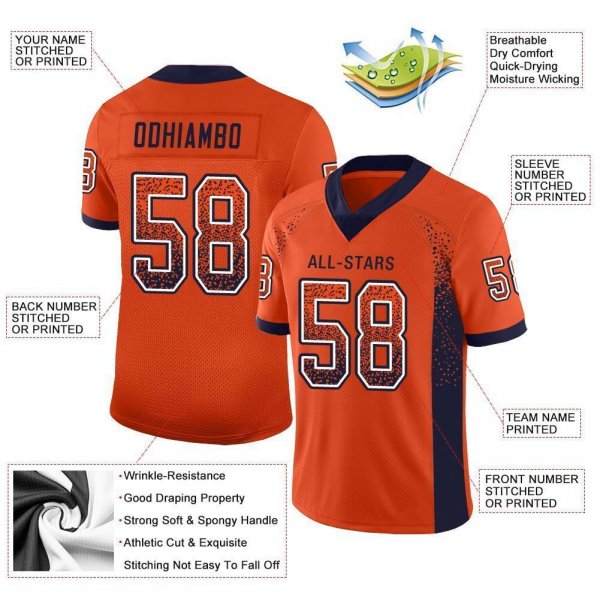 Youth Custom Orange Navy-White Mesh Drift Fashion Football Jersey