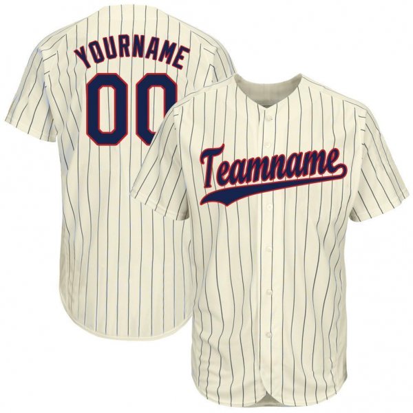 Men's Custom Cream Navy Pinstripe Navy-Red Baseball Jersey