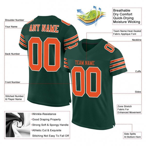 Kid's Custom Green Orange-White Mesh Authentic Football Jersey