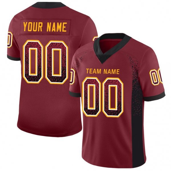 Women's Custom Burgundy Black-Gold Mesh Drift Fashion Football Jersey