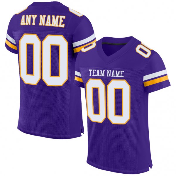 Men's Custom Purple White-Gold Mesh Authentic Football Jersey