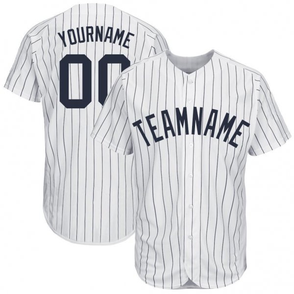 Women's Custom White Navy Pinstripe Navy Baseball Jersey