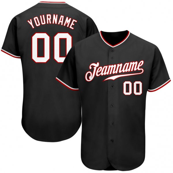 Preschool Custom Black White-Red Authentic Baseball Jersey