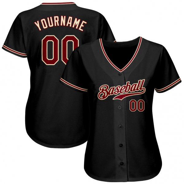 Men's Custom Black Crimson-Khaki Authentic Baseball Jersey