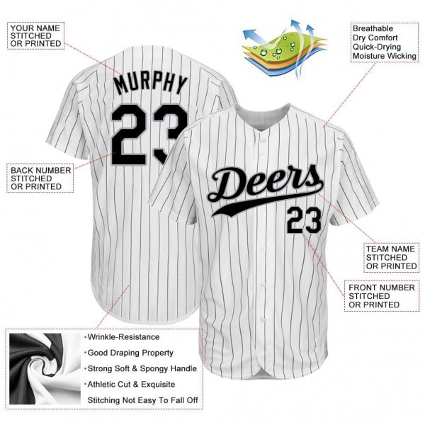 Men's Custom White Black Pinstripe Black-Gray Authentic Baseball Jersey