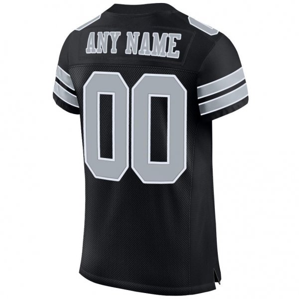 Women's Custom Black Silver-White Mesh Authentic Football Jersey