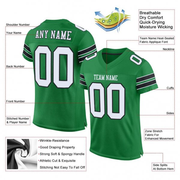 Kid's Custom Kelly Green White-Black Mesh Authentic Football Jersey