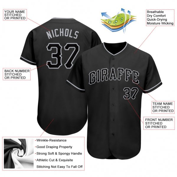 Men's Custom Black Black-Gray Authentic Baseball Jersey