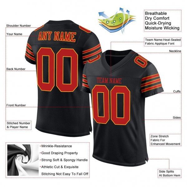 Women's Custom Black Scarlet-Gold Mesh Authentic Football Jersey