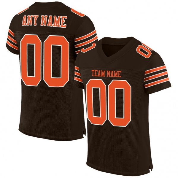 Women's Custom Brown Orange-White Mesh Authentic Football Jersey