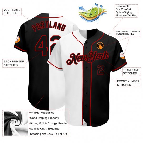 Preschool Custom White-Black Red Authentic Split Fashion Baseball Jersey