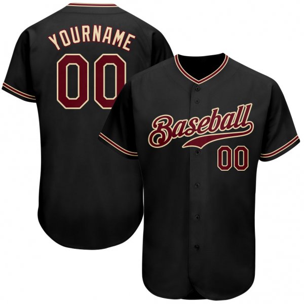 Men's Custom Black Crimson-Khaki Authentic Baseball Jersey