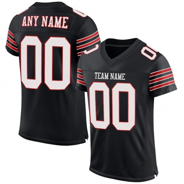 Women's Custom Black White-Scarlet Mesh Authentic Football Jersey