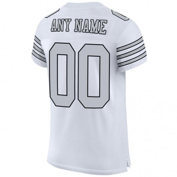 Men's Custom White Silver-Black Mesh Authentic Football Jersey