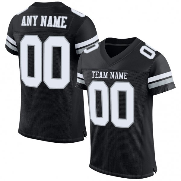 Women's Custom Black White-Silver Mesh Authentic Football Jersey