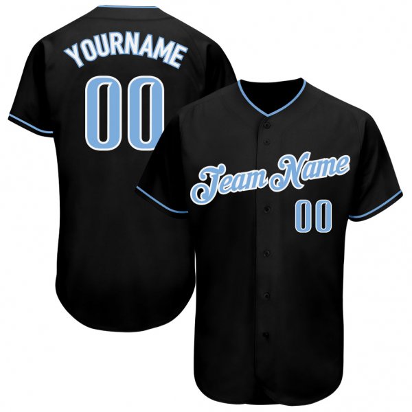 Men's Custom Black Light Blue-White Authentic Baseball Jersey