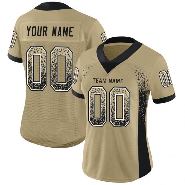 Women's Custom Vegas Gold Black-White Mesh Drift Fashion Football Jersey