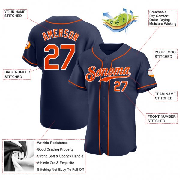 Kid's Custom Navy Orange-White Authentic Baseball Jersey