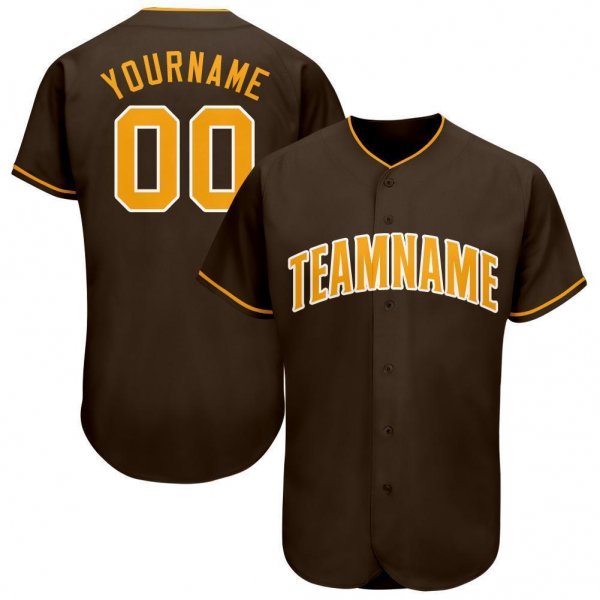 Youth Custom Brown Gold-White Baseball Jersey