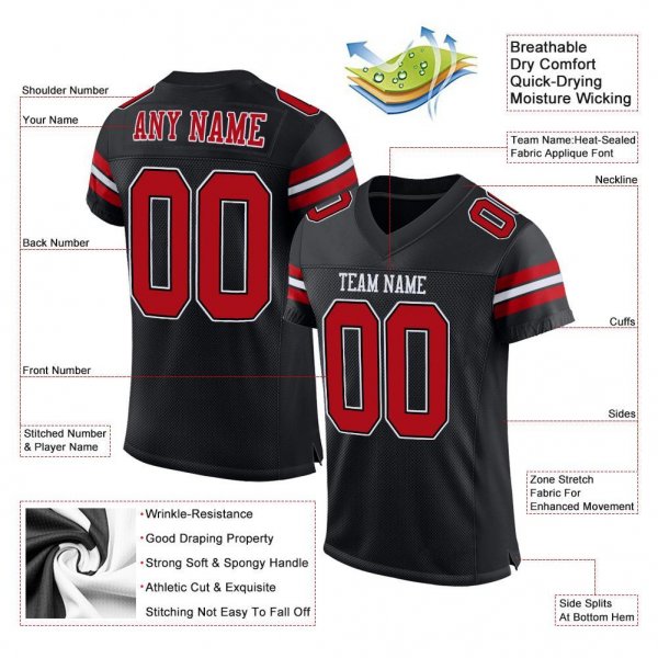 Women's Custom Black Red-White Mesh Authentic Football Jersey