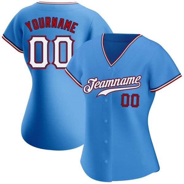 Women's Custom Powder Blue White-Red Authentic Baseball Jersey