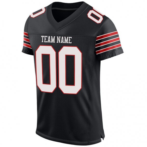 Women's Custom Black White-Scarlet Mesh Authentic Football Jersey