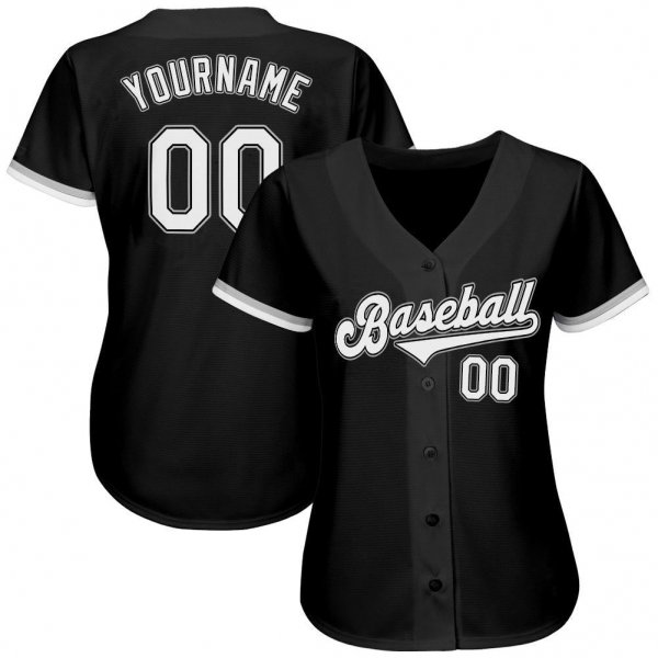 Men's Custom Black White-Gray Authentic Baseball Jersey