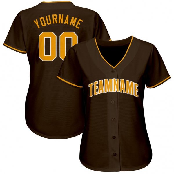 Youth Custom Brown Gold-White Baseball Jersey