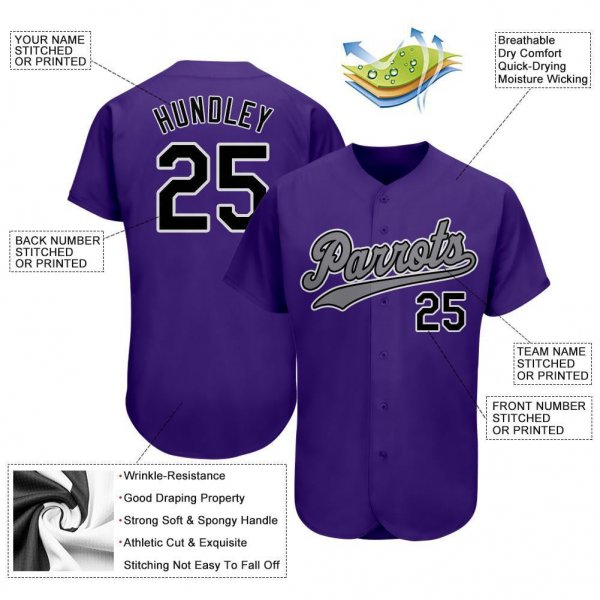 Preschool Custom Purple Black-Gray Authentic Baseball Jersey