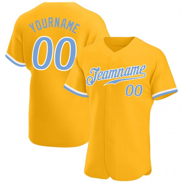 Kid's Custom Gold Light Blue-White Authentic Baseball Jersey