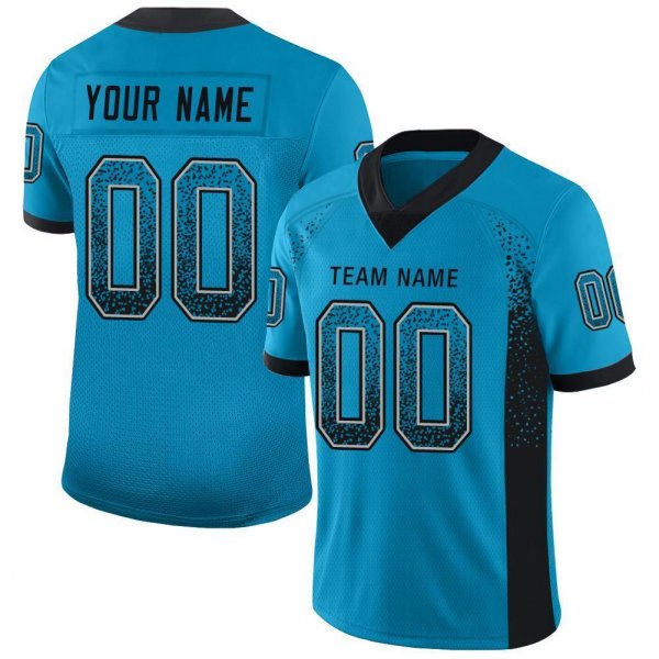 Women's Custom Panther Blue Black-Gray Mesh Drift Fashion Football Jersey