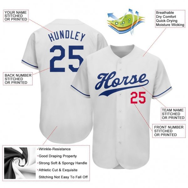 Men's Custom White Royal-Red Authentic Baseball Jersey