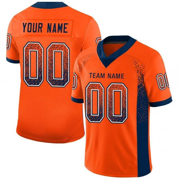 Women's Custom Orange Navy-White Mesh Drift Fashion Football Jersey