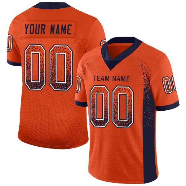 Youth Custom Orange Navy-White Mesh Drift Fashion Football Jersey