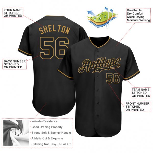 Men's Custom Black Black-Old Gold Authentic Baseball Jersey